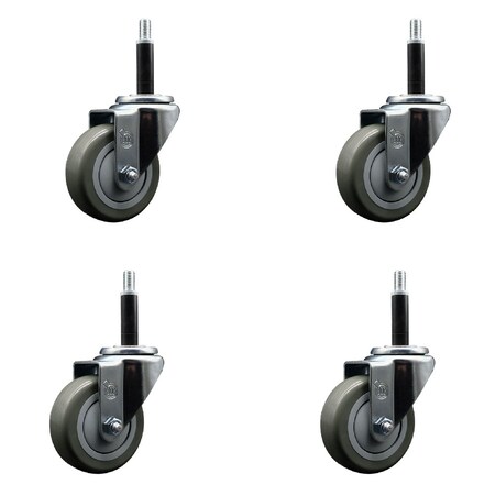 Service Caster 3.5'' SS Gray Poly Wheel Swivel 3/4'' Expanding Stem Caster Set, 4PK SCC-SSEX20S3514-PPUB-34-4